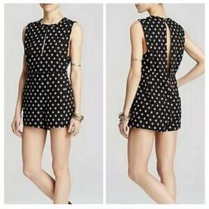 Free People Romper Ashley Black White Diamond Boxy Linen Blend XS